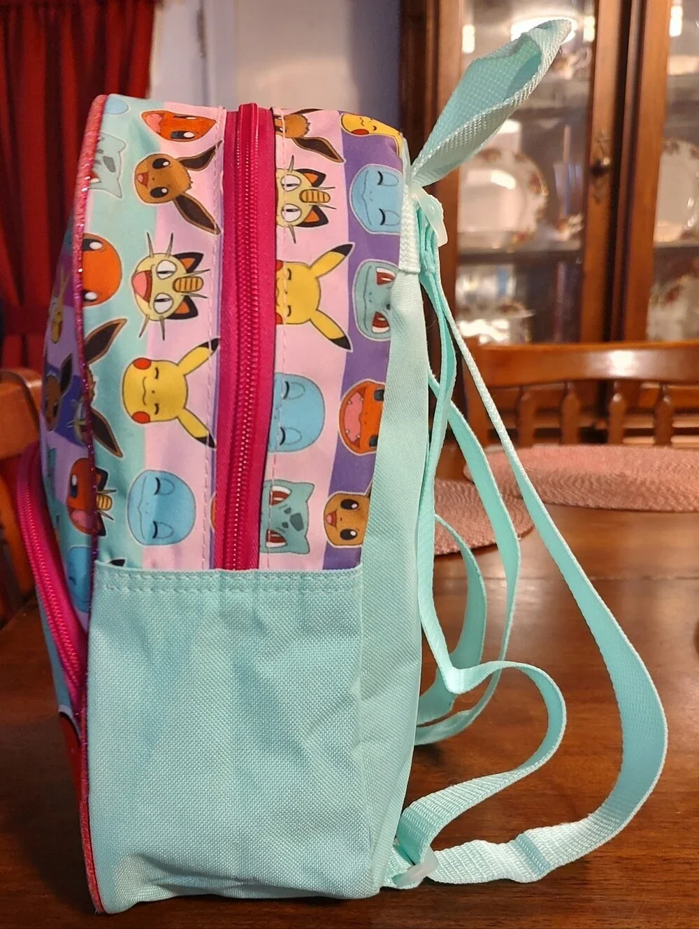 Pokemon Pink, Teal & Yellow Kids Backpack with Character Faces